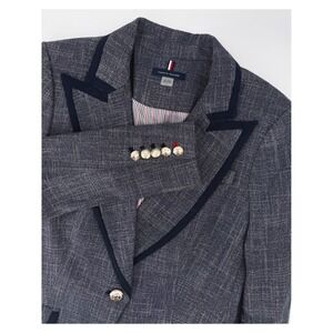 Tommy Hilfiger Blazer Womens 4 Blue Textured Silver Crest Button Preppy Nautical